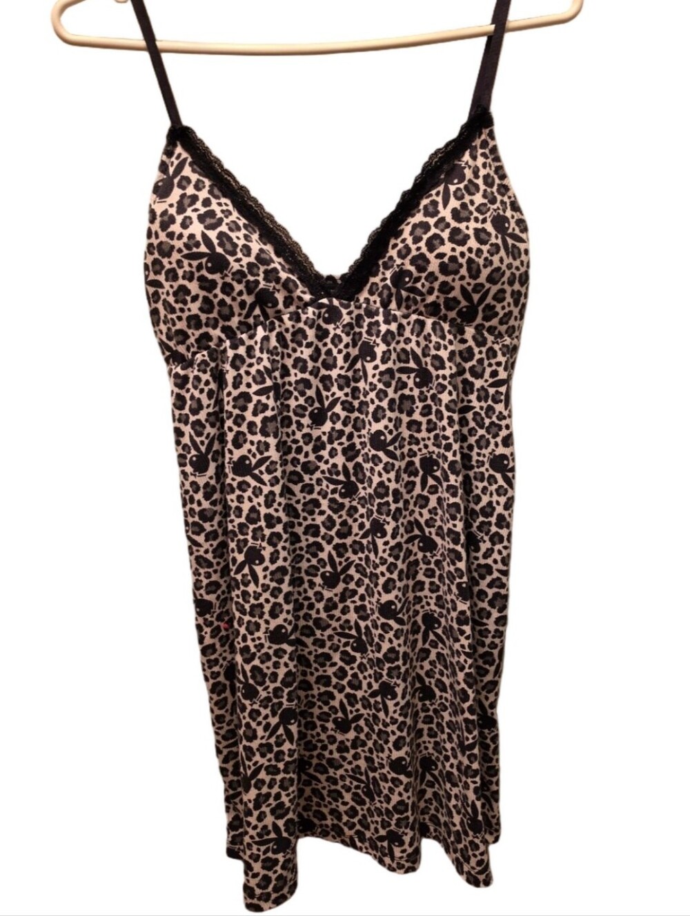 Playboy Leopard Print Bunny Logo Babydoll Chemise L/XL Lace Trim Y2K